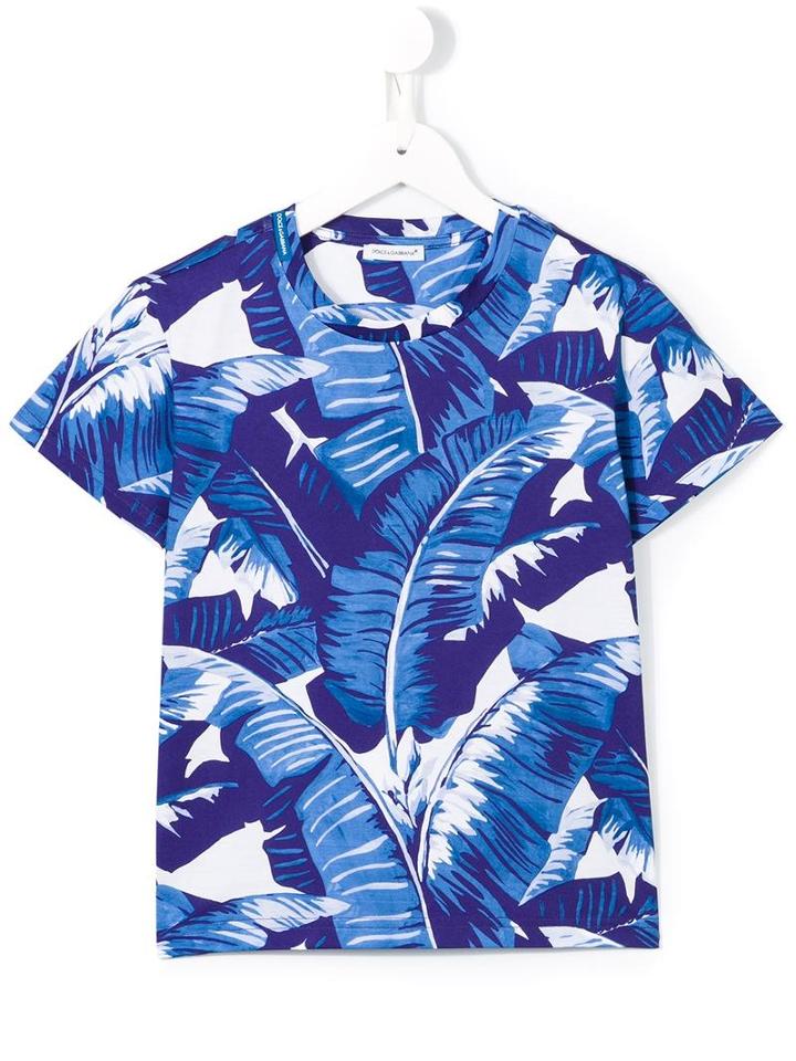 Dolce & Gabbana Kids Banana Leaf Print T-shirt, Toddler Boy's, Size: 4 Yrs, Blue