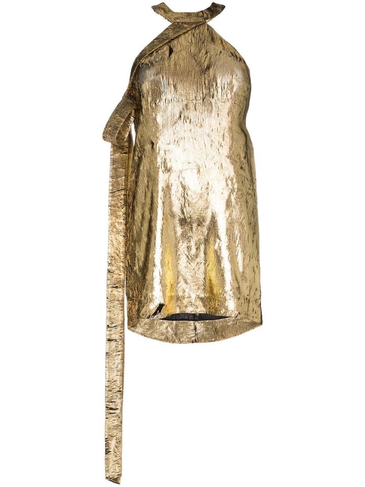 Halpern Sleeveless Halterneck Shift Dress - Gold