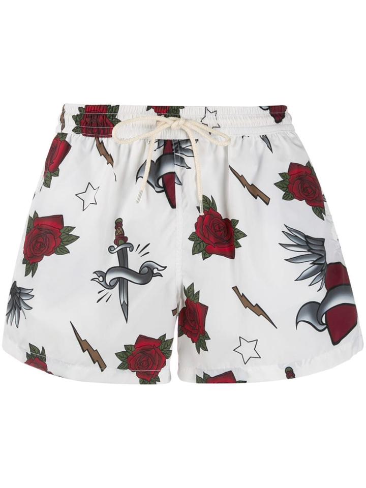 Nos Beachwear Rose Print Swim Shorts - White