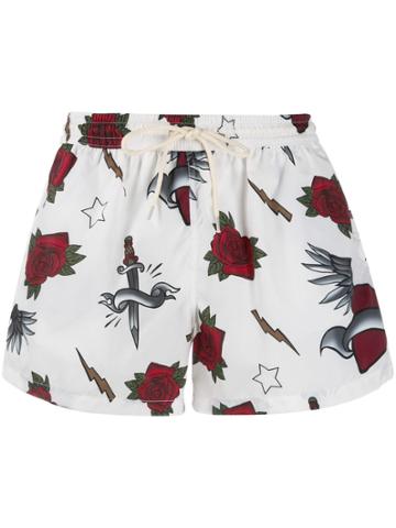 Nos Beachwear Rose Print Swim Shorts - White