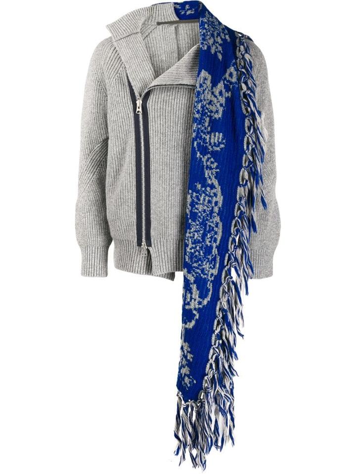 Sacai Zip-up Scarf Sweatshirt - Grey