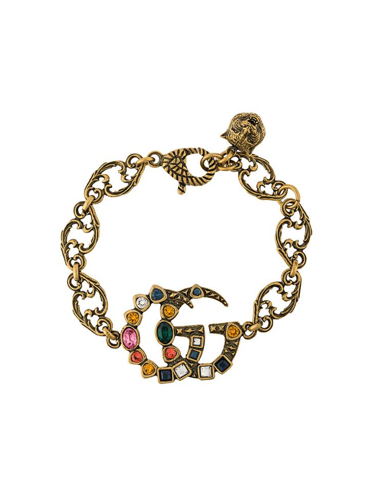 Gucci Crystal Embellished Gg Bracelet - Metallic