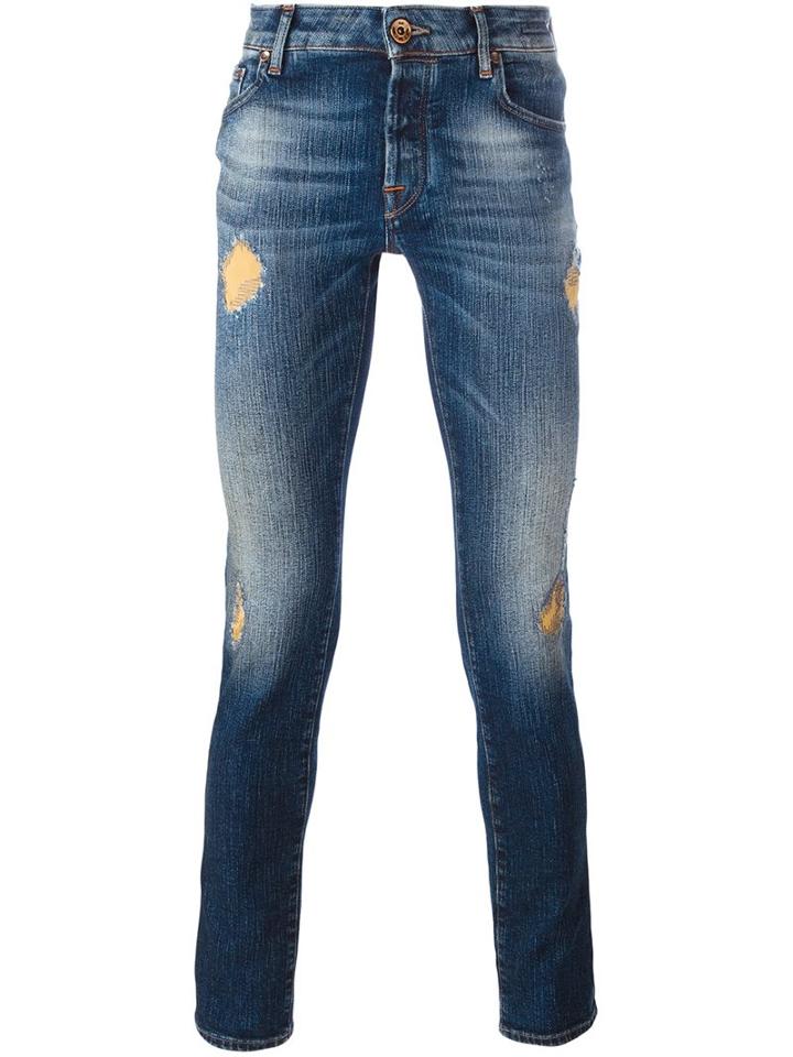 Jacob Cohen Distressed Skinny Jeans, Men's, Size: 38, Blue, Cotton/polyester/spandex/elastane