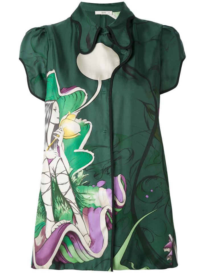 Prada Vintage Printed Blouse - Green