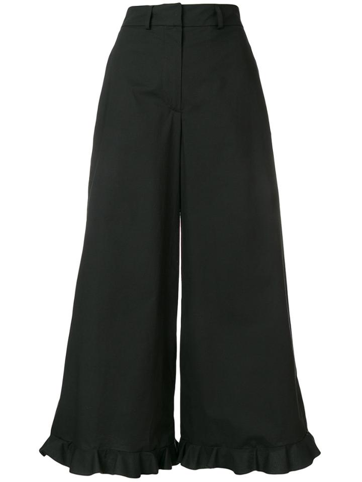 L'autre Chose Frill Hem Cropped Palazzo Trousers - Black