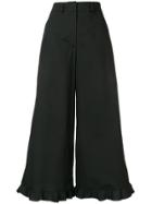L'autre Chose Frill Hem Cropped Palazzo Trousers - Black
