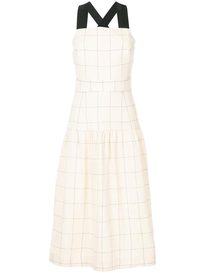 Sea Contrast Strap Fitted Waist Mid-length Dress - White