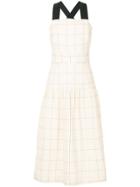 Sea Contrast Strap Fitted Waist Mid-length Dress - White