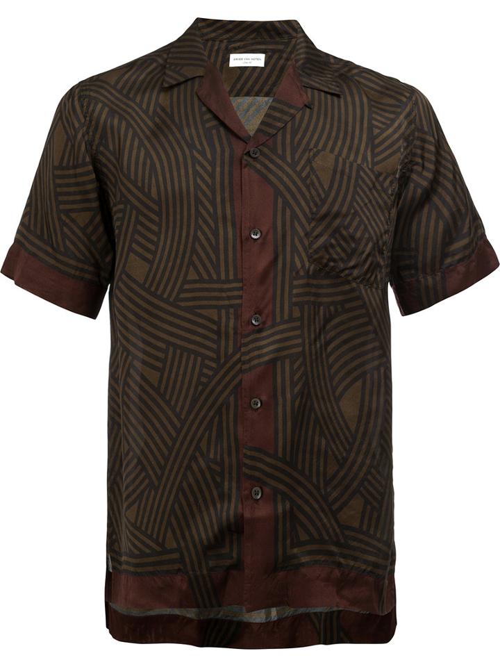 Dries Van Noten Printed Carlton Shirt, Men's, Size: 46, Green, Viscose