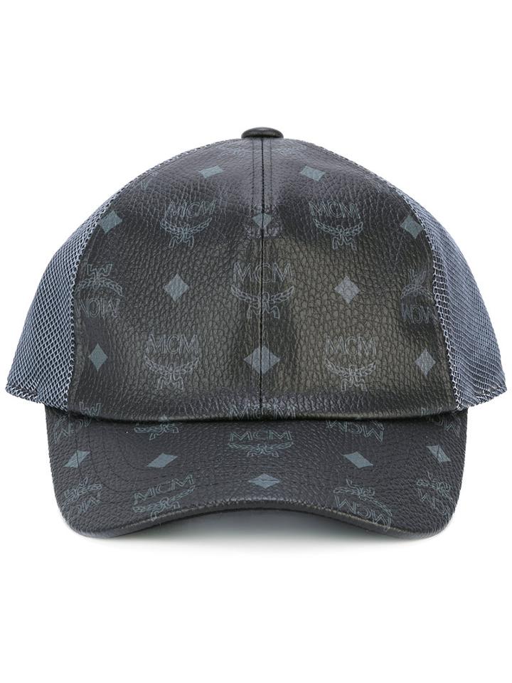 Mcm Logo Print Cap, Women's, Black, Pvc/polyester