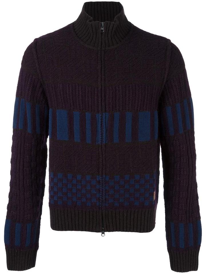 Al Duca D'aosta 1902 Colour Block Knitted Zip Cardigan, Men's, Size: Xxl, Red, Wool/polyamide/acrylic/mohair