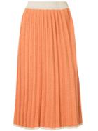 Loveless Knitted Pleated Midi Skirt - Yellow & Orange