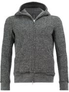 Attachment Ribbed Zipped Hooded Jacket - Grey