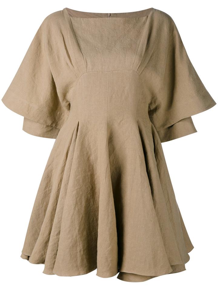 J.w.anderson - Pleated Trim Dress - Women - Linen/flax - 6, Nude/neutrals, Linen/flax