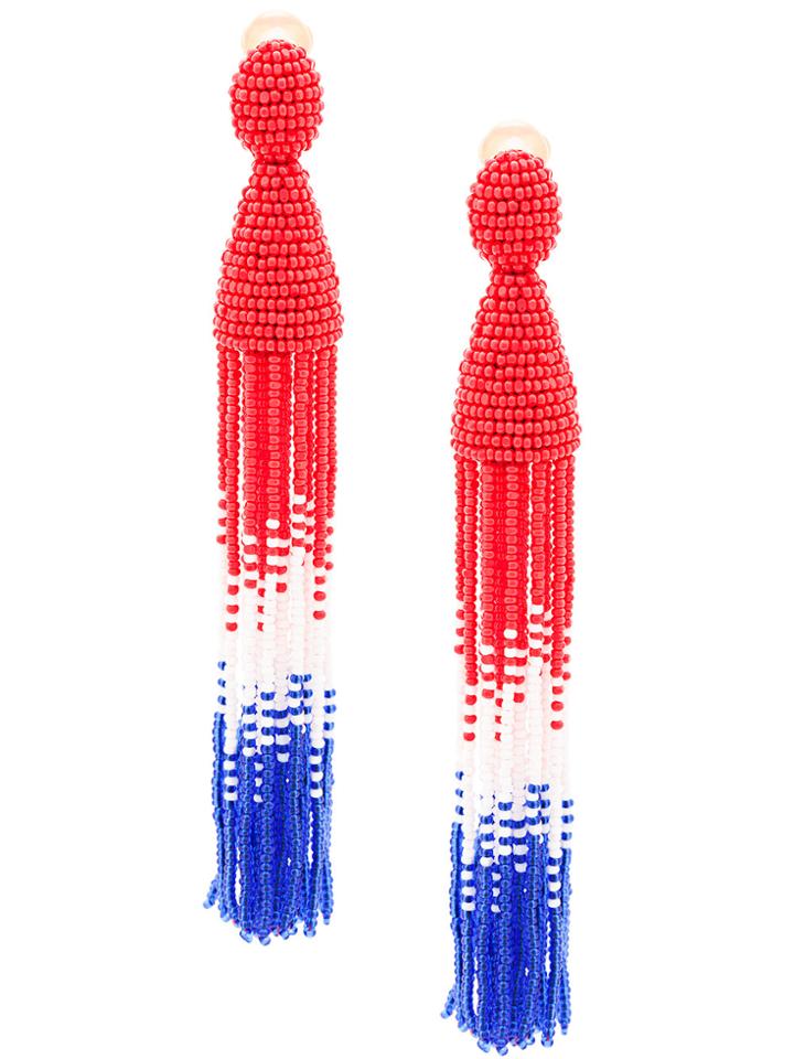 Oscar De La Renta Tassel Beaded Drop Earrings - Red