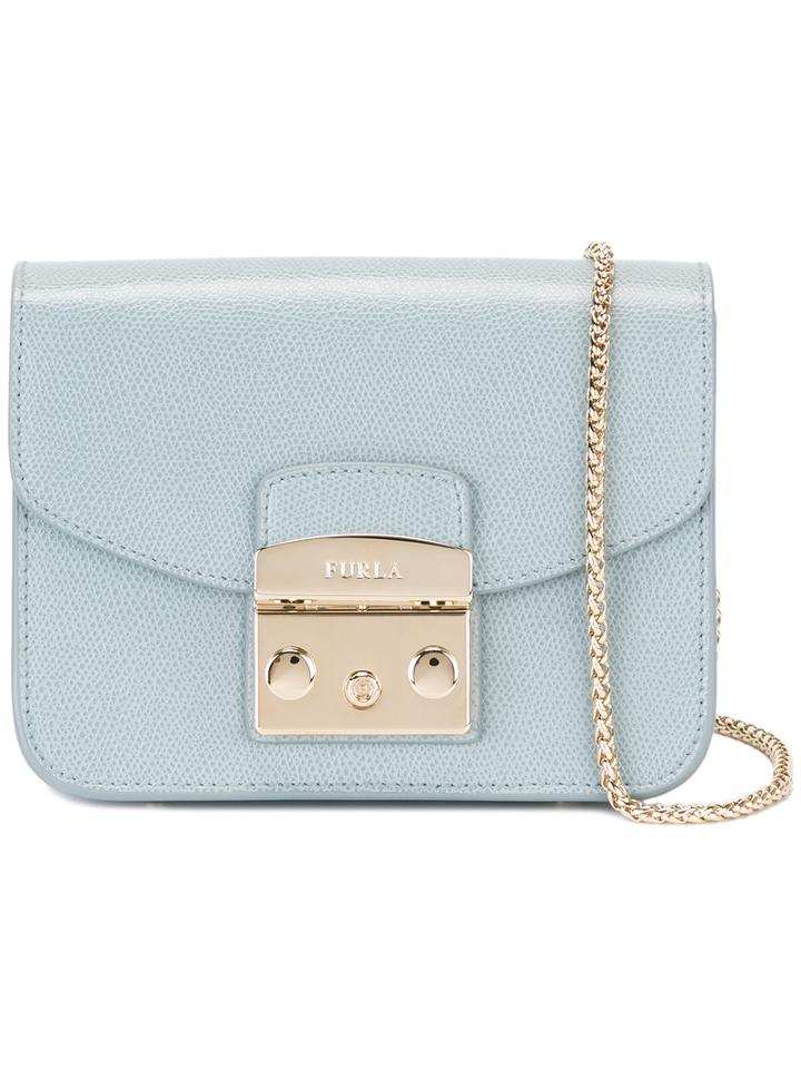 Furla Push Lock Shoulder Bag, Women's, Blue, Leather
