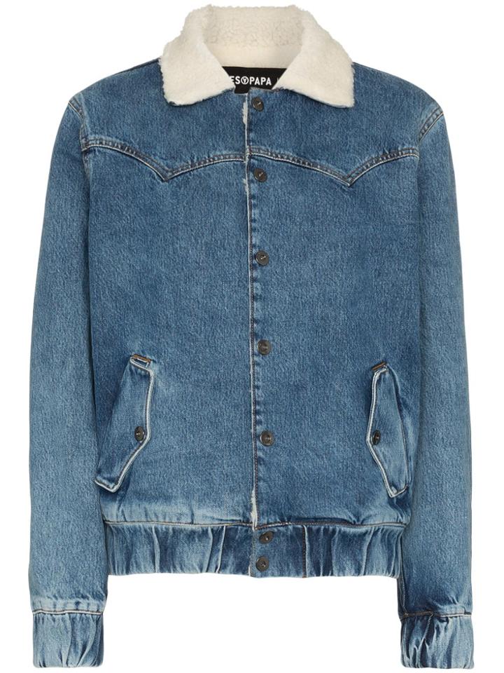 Filles A Papa Janis Faux Shearling Collar Denim Jacket - Blue