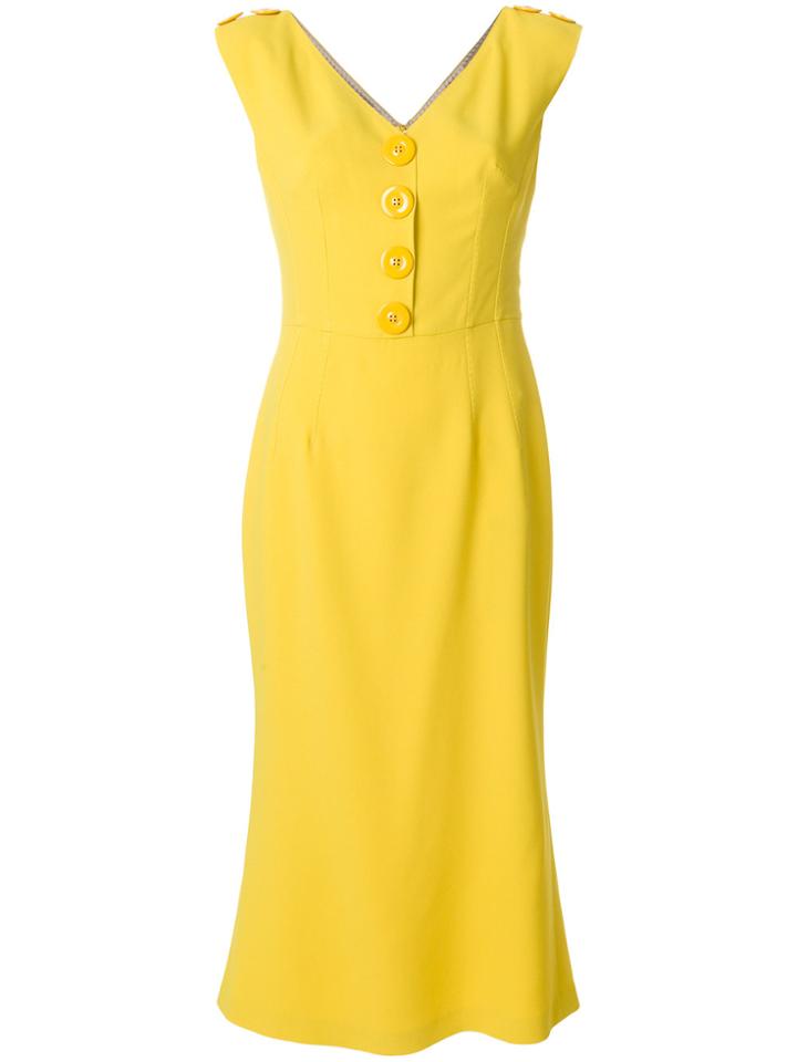 Dolce & Gabbana V-neck Buttoned Dress - Yellow & Orange