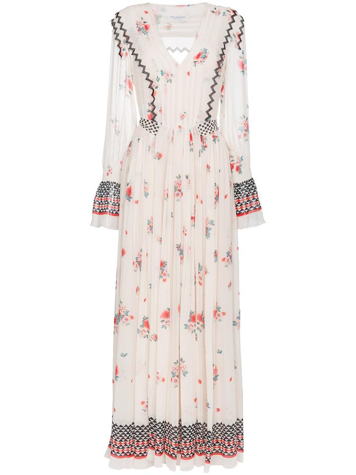 Philosophy Di Lorenzo Serafini V-neck Floral Print Long Sleeve Pleated