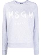 Msgm Logo Print Crew Neck Sweater - Grey