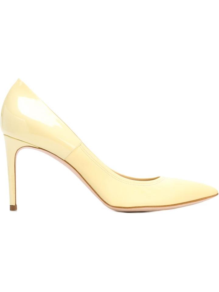Casadei Pointed Toe Pumps, Women's, Size: 38, Yellow/orange, Leather/patent Leather