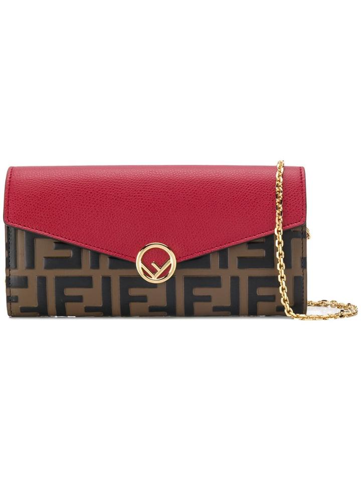 Fendi Logo Embossed Chain Wallet - Red