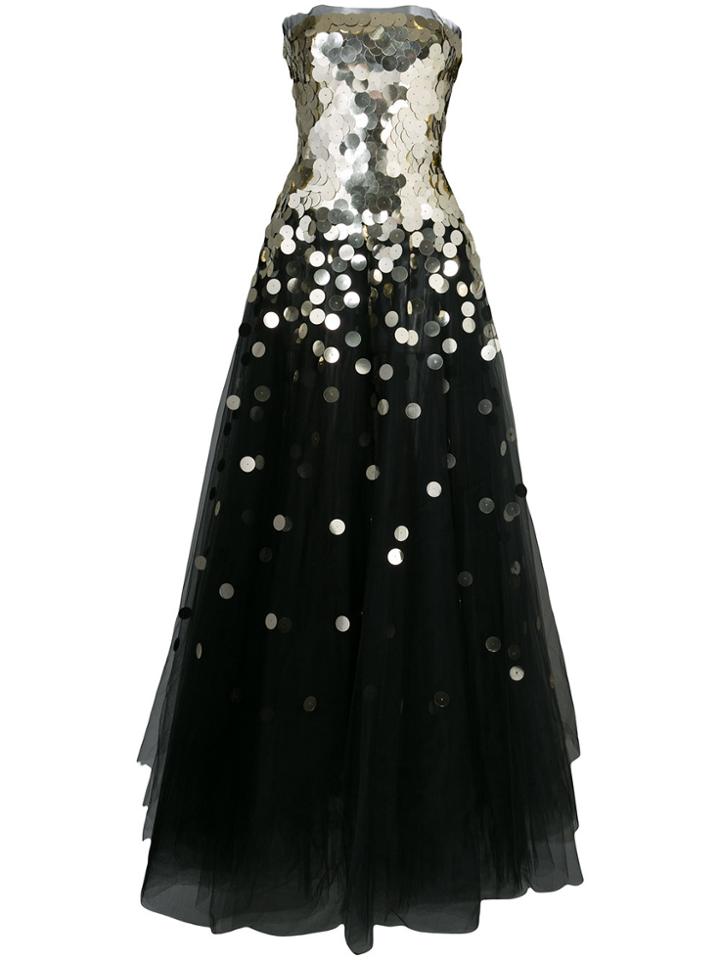 Oscar De La Renta Sequin Embellished Gown - Black