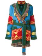 Alanui Multi Figures Frayed Trim Coat, Women's, Size: Medium, Green, Cashmere