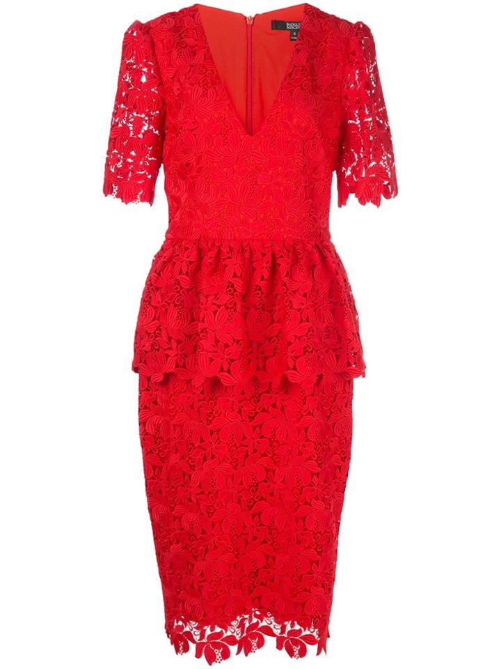 Badgley Mischka Fitted Lace Dress - Red