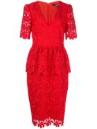 Badgley Mischka Fitted Lace Dress - Red