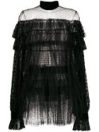 Wandering Lace Ruffled Short Dress - Black
