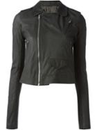 Rick Owens Cropped Biker Jacket, Women's, Size: 40, Grey, Cotton/calf Leather/cupro/virgin Wool