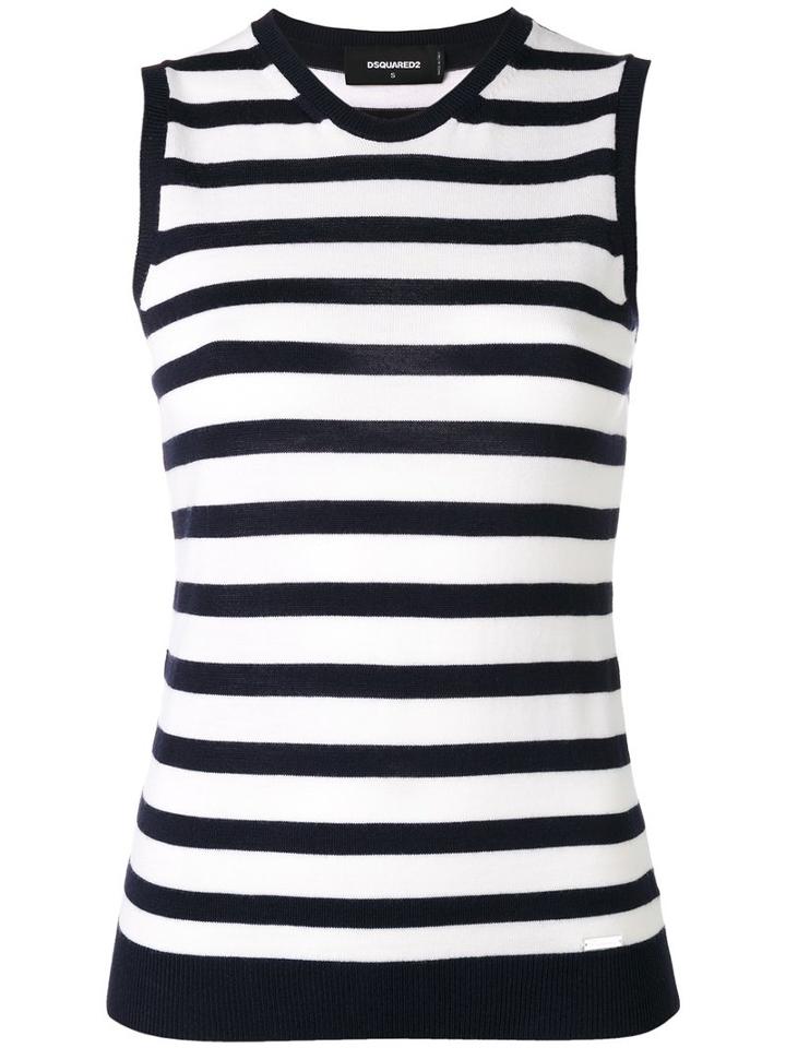 Dsquared2 Striped Sleeveless Knit Top, Women's, Size: Xs, Blue, Wool
