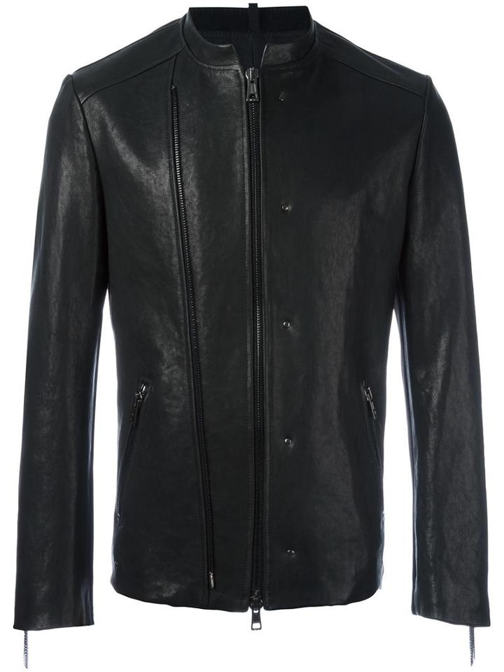 Tom Rebl Double Zipped Collarless Jacket, Men's, Size: 48, Black, Leather/cotton/polyester/viscose
