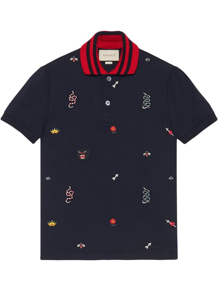 Gucci - Cotton Polo With Embroideries - Men - Cotton/spandex/elastane - Xxl, Blue, Cotton/spandex/elastane