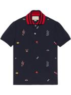 Gucci - Cotton Polo With Embroideries - Men - Cotton/spandex/elastane - Xxl, Blue, Cotton/spandex/elastane