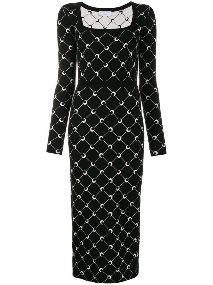 Marine Serre Intarsia Pattern Fitted Dress - Black