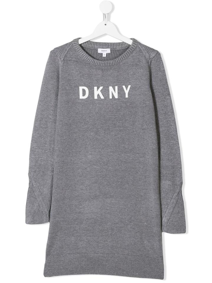 Dkny Kids Teen Knitted Logo Jumper Dress - Grey