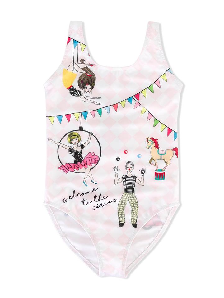 Love Made Love Circus Print Swimsuit, Girl's, Size: 12 Yrs, White