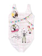 Love Made Love Circus Print Swimsuit, Girl's, Size: 12 Yrs, White