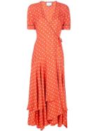 Alexis Dot Print Wrap Dress - Orange
