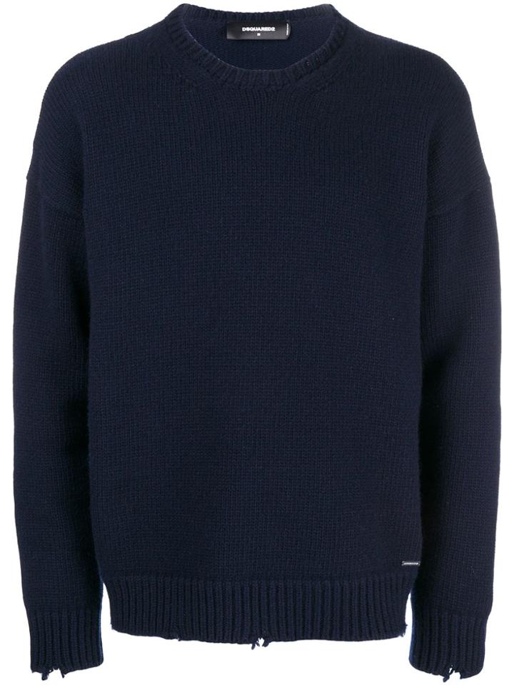 Dsquared2 Distressed Ribbed Jumper - Blue