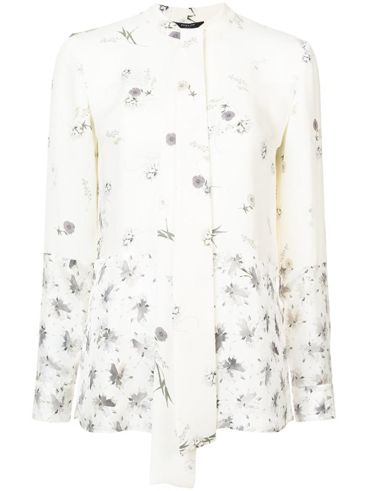 Derek Lam Long Sleeve Mixed Print Blouse With Neck Ties - White