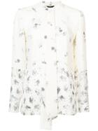 Derek Lam Long Sleeve Mixed Print Blouse With Neck Ties - White