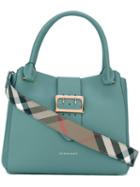 Burberry House Check Tote Bag, Women's, Green, Calf Leather/cotton/polyamide
