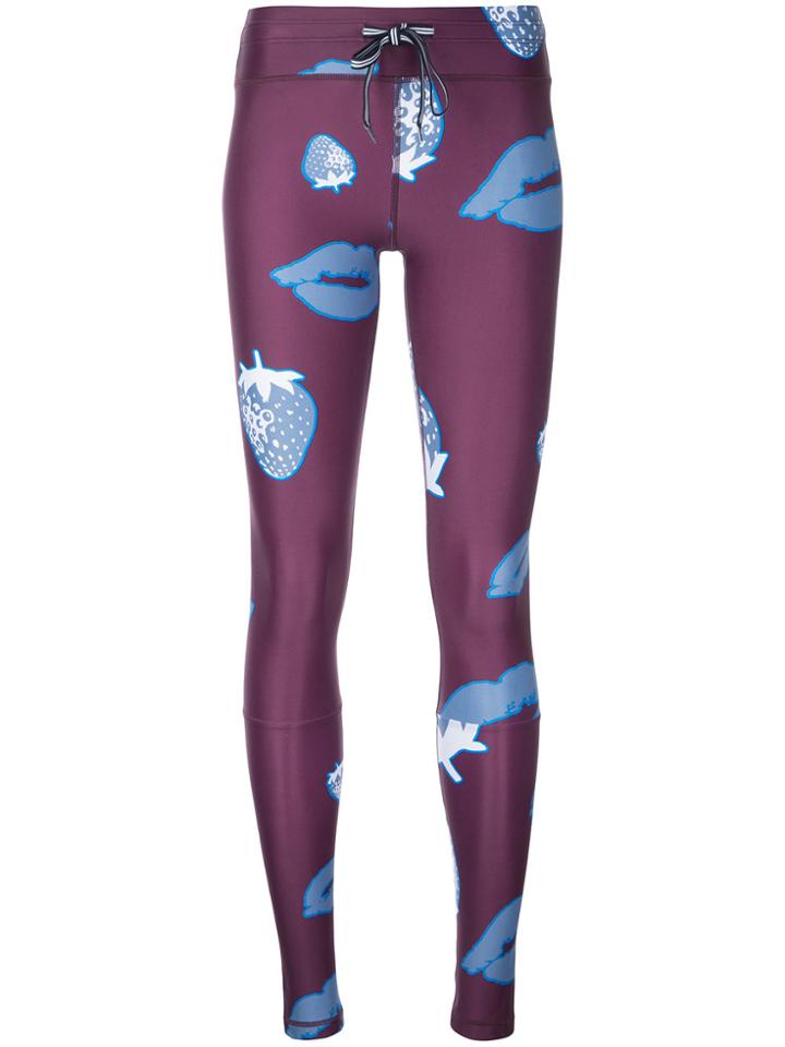 The Upside Lips Print Drawstring Leggings - Red