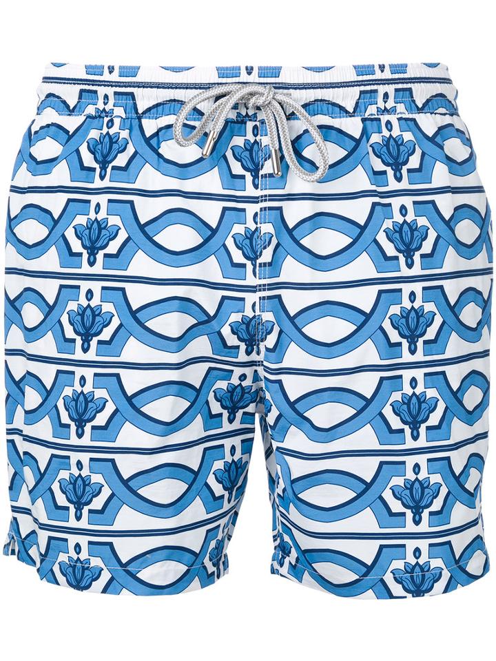 Capricode - Geometric Print Swim Shorts - Men - Nylon - Xl, White, Nylon