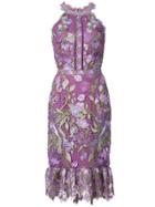 Marchesa Notte Fitted Lace Flower Dress - Pink & Purple