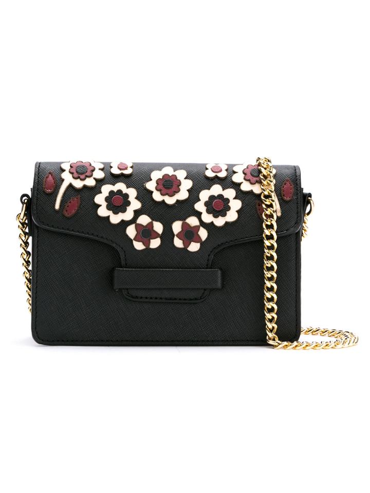 Serpui Floral Appliqué Leather Bag - Black