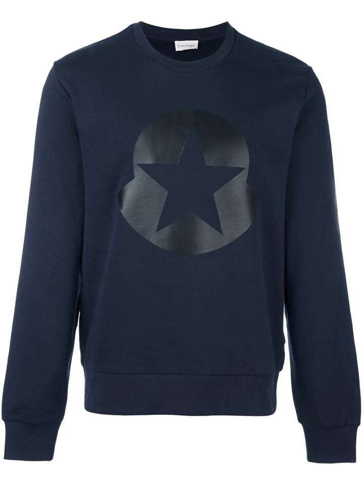 Moncler Star Logo Print Sweatshirt, Men's, Size: Large, Blue, Cotton/lamb Skin